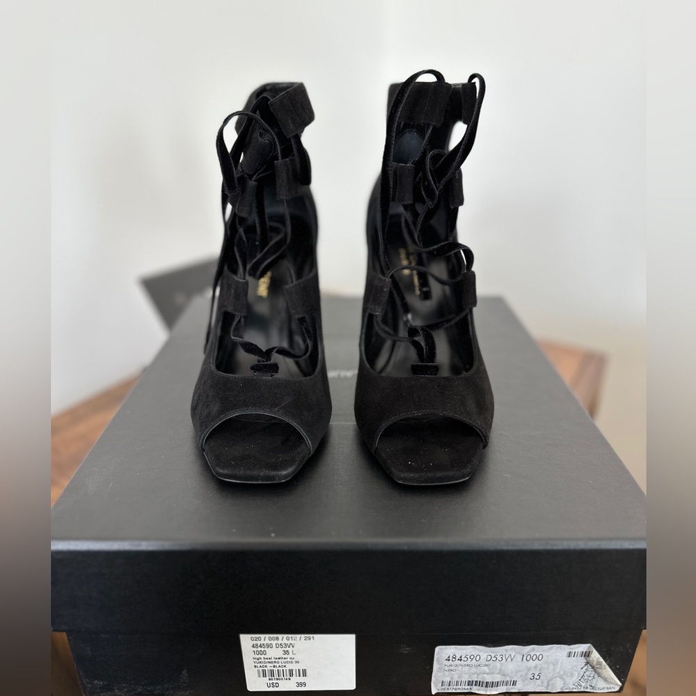 Brand new saint Laurent suede heels. Lou Lou 95 lace up heels.